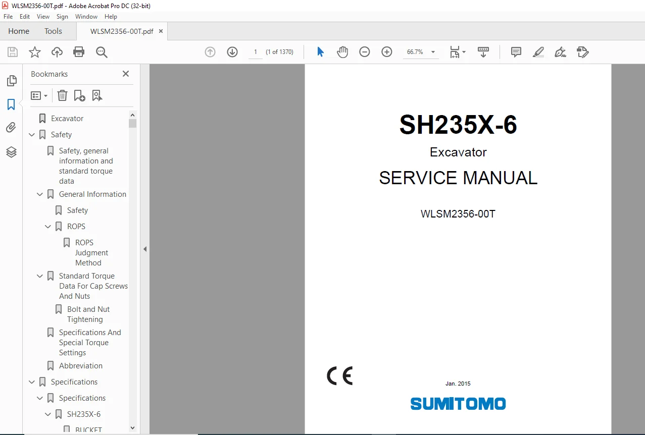 Sumitomo SH235X-6 Excavator Service Manual WLSM2356-00T - PDF DOWNLOAD - Image 2