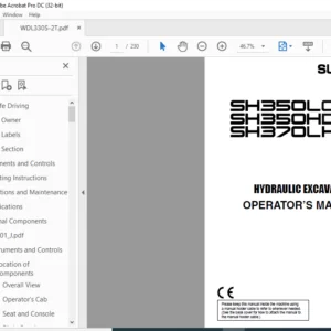Sumitomo SH350LC-5 SH350HD-5 SH370HD-5 Hydraulic Excavator Operator's Manual WDL3305-2T
