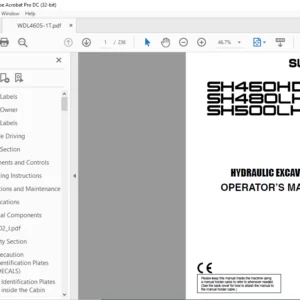 Sumitomo SH460LHD-5 SH480LHD-5 SH500LHD-5 Excavator Operator's Manual WDL4605-1T
