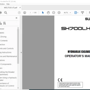 Sumitomo SH700LHD-5 Hydraulic Excavator Operator's Manual WDL7030-0T - PDF DOWNLOAD