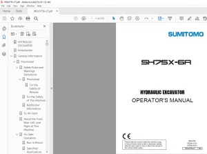 Sumitomo SH75X-6A Hydraulic Excavator Operator's Manual - PDF DOWNLOAD