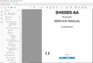 Sumitomo SH80BS-6A Excavator Service Manual WLSM0806-00T - PDF DOWNLOAD