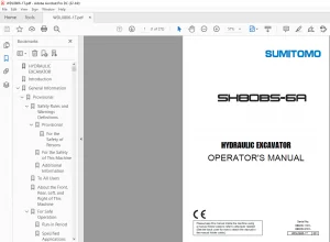 Sumitomo SH80BS-6A Hydraulic Excavator Operator's Manual - PDF DOWNLOAD