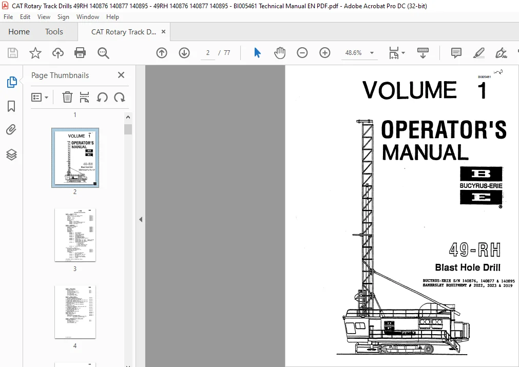 BUCYRUS 49RH Blast Hole Drill OPERATORS MANUAL - CAT Rotary Track Drills 49RH - PDF DOWNLOAD - Image 2