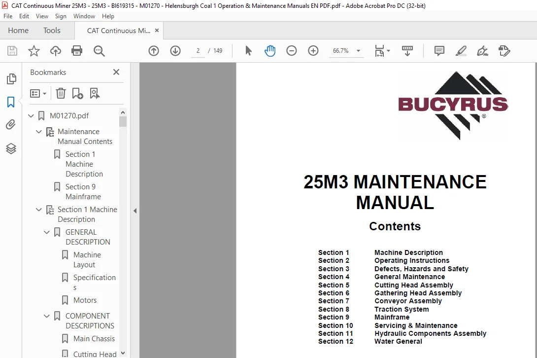 Bucyrus 25M3 MAINTENANCE MANUAL- CAT Continuous Miner 25M3 - PDF DOWNLOAD - Image 3