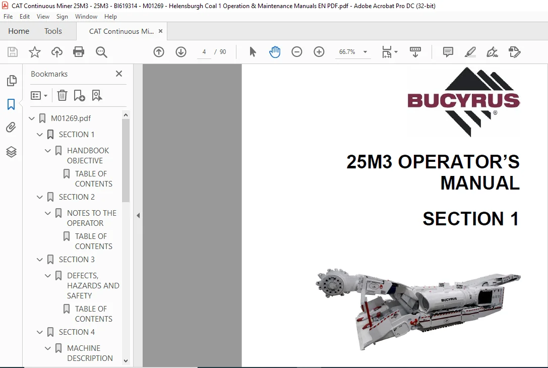 Bucyrus 25M3 Operation & Maintenance Manual CAT Continuous Miner 25M3 - PDF DOWNLOAD - Image 3