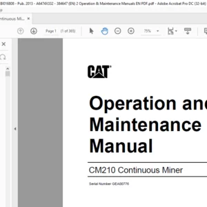 Bucyrus CM210 Operation & Maintenance Manual- CAT Continuous Miner CM210 - PDF DOWNLOAD