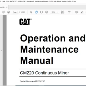 Bucyrus CM220 Operation & Maintenance Manual- CAT Continuous Miner CM220  - PDF DOWNLOAD