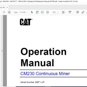Bucyrus CM230 Operation & Maintenance Manual- CAT Continuous Miner CM230 - PDF DOWNLOAD