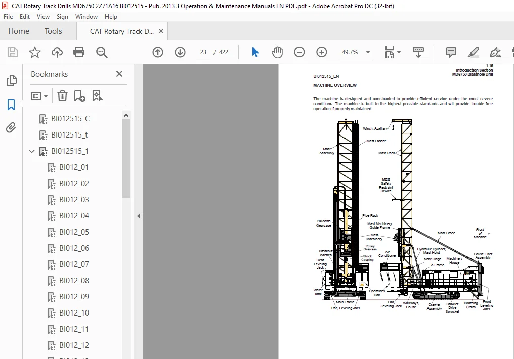Bucyrus MD6750 Blast Hole Drill Operation & Maintenance Manual- CAT Rotary Track Drill MD6750 - PDF DOWNLOAD - Image 4