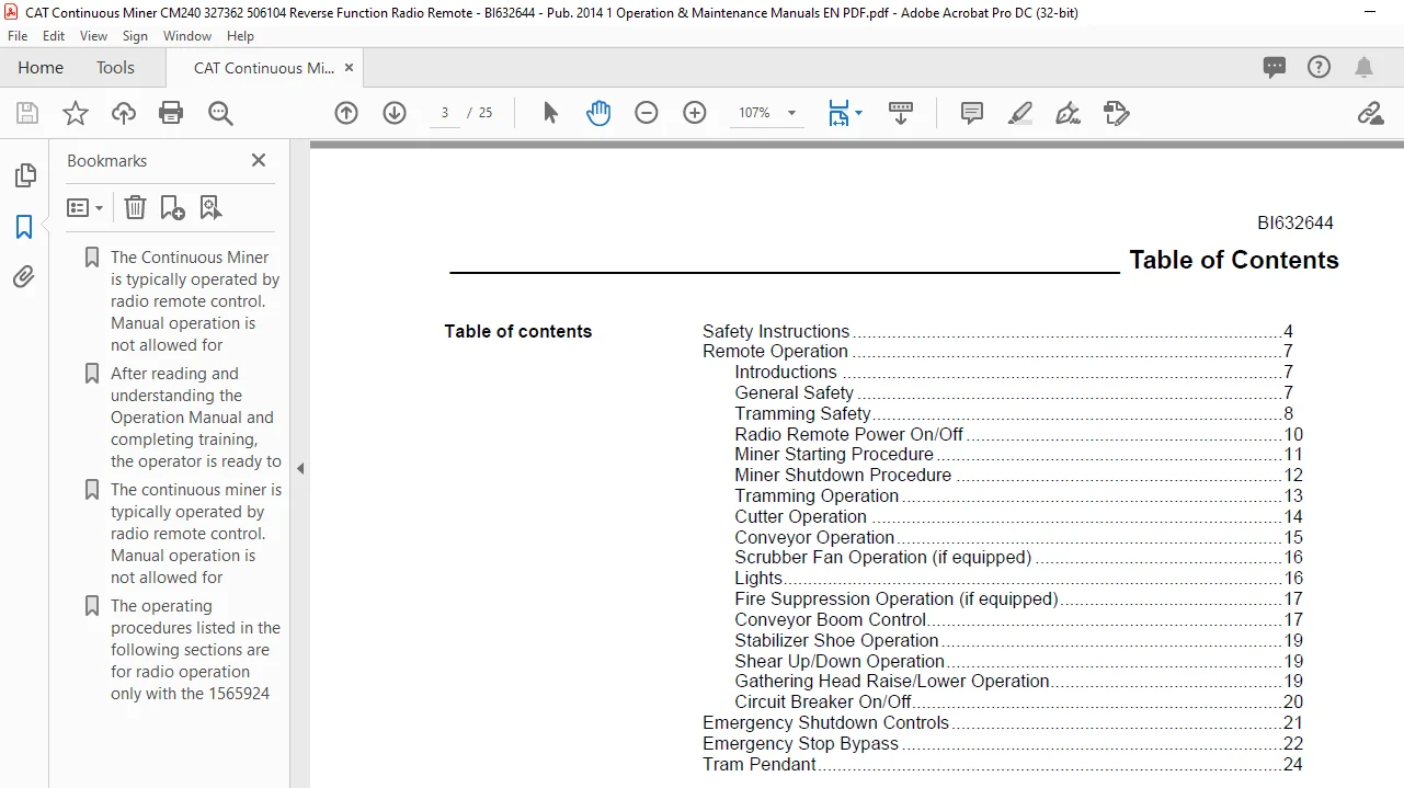 CAT Continuous Miner CM240 Reverse Function Radio Remote Operation & Maintenance Manual - PDF DOWNLOAD - Image 3