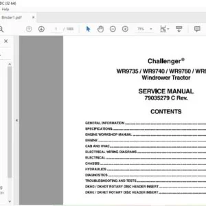 Challenger EU Harvesting WR9735 WR9740 WR9760 WR9770 Windrower Tractor Service Manual 79035279C