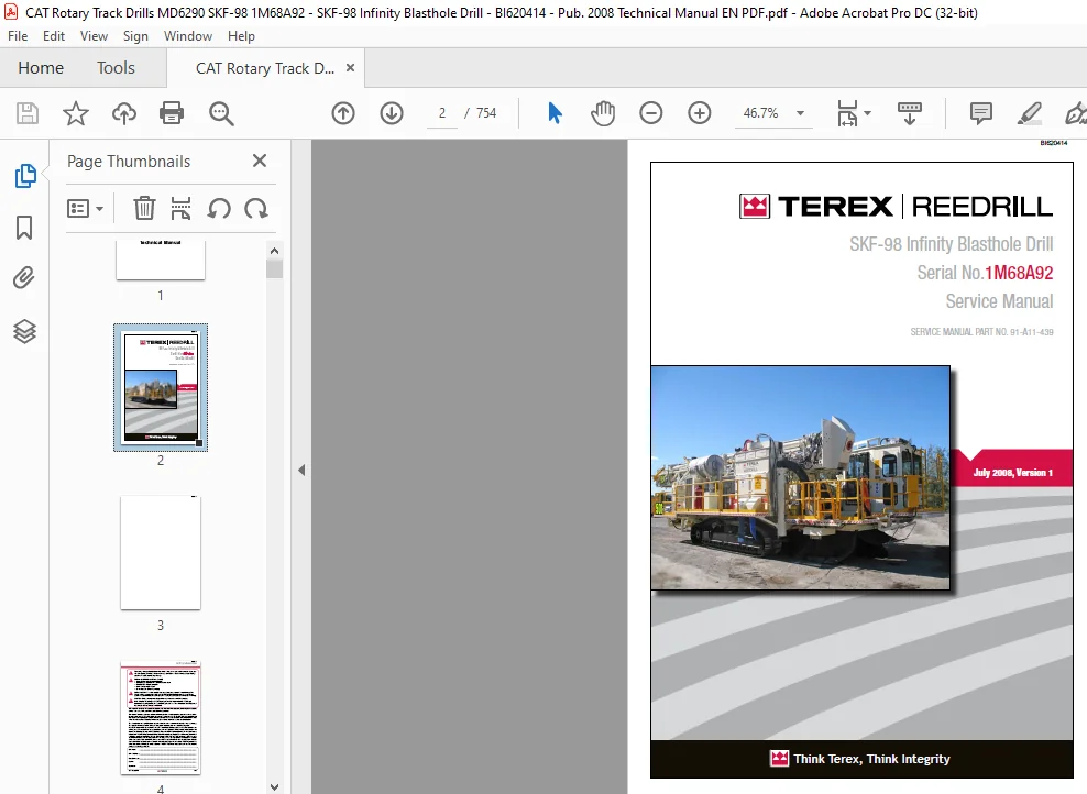 Cat Rotary Track Drill MD6290 SKF-98 Terex Infinity Blasthole Drill Service Manual - PDF DOWNLOAD - Image 2
