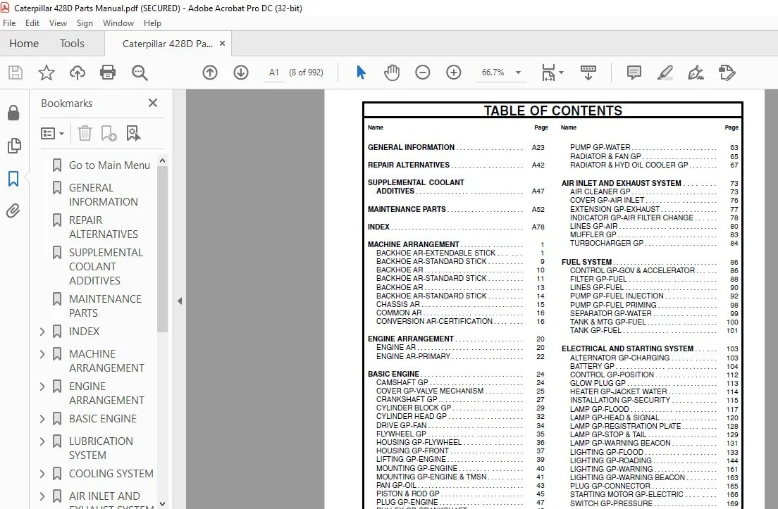 Caterpillar 428D Backhoe Loader Spare Parts Manual PDF - Image 3