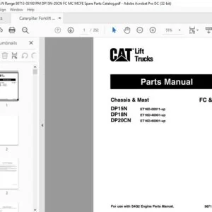 Caterpillar Forklift Trucks DP15N DP18N DP20CN Chassis & Mast FC & MC Parts Manual