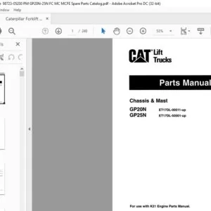 Caterpillar Forklift Trucks GP20N GP25N Chassis & Mast FC & MC Parts Manual