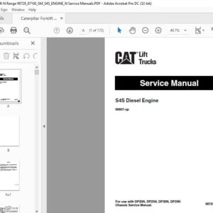 Caterpillar Forklift Trucks S4S Diesel Engine Service Manual SN 98807 & up