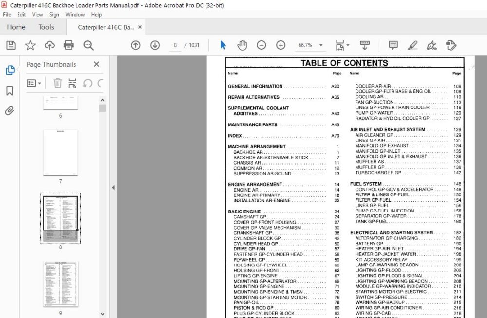 Caterpiller 416c Backhoe Loader Parts Manual - Pdf Download 