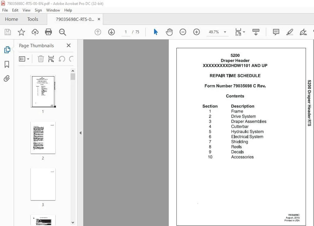 Challenger 5200 Draper Header Repair Time Schedule Manual 79035698C - PDF DOWNLOAD - Image 3