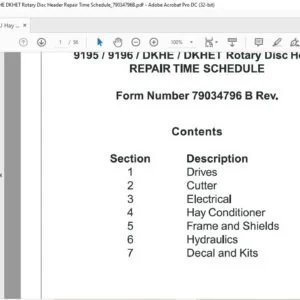 Challenger 9195 9196 DKHE DKHET Rotary Disc Header Repair Time Schedule Manual 79034796B