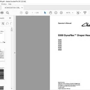 Challenger 9300 DynaFlexTM Draper Header 9325 9330 9335 9340 9345 9350 Operator's Manual ACW424474A