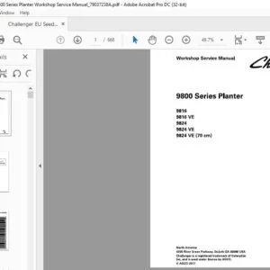 Challenger 9800 Series Planter 9816 9816 VE 9824 9824 VE 9824 VE (70 cm) Service Manual 79037238A