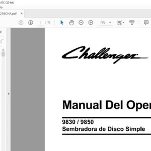 Challenger 9830 9850 Sembradora de Disco Simple Manual Del Operador - (SPANISH)