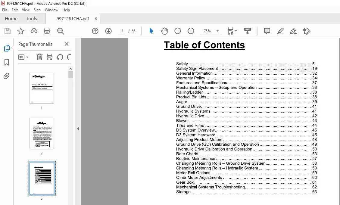 Challenger 9920 280 & 335 Bushel Air System Operator Manual 9971261CHA - Image 3