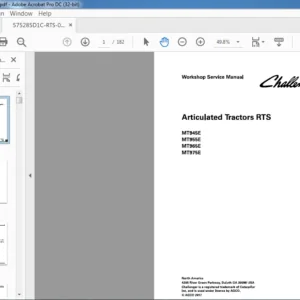 Challenger Articulated Tractors RTS MT945E MT955E MT965E MT975E Workshop Service Manual
