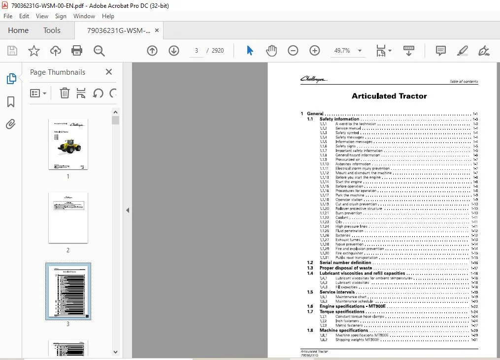 Challenger EU Articulated Tractor MT945E MT955E MT965E MT975E Workshop Service Manual - Image 2