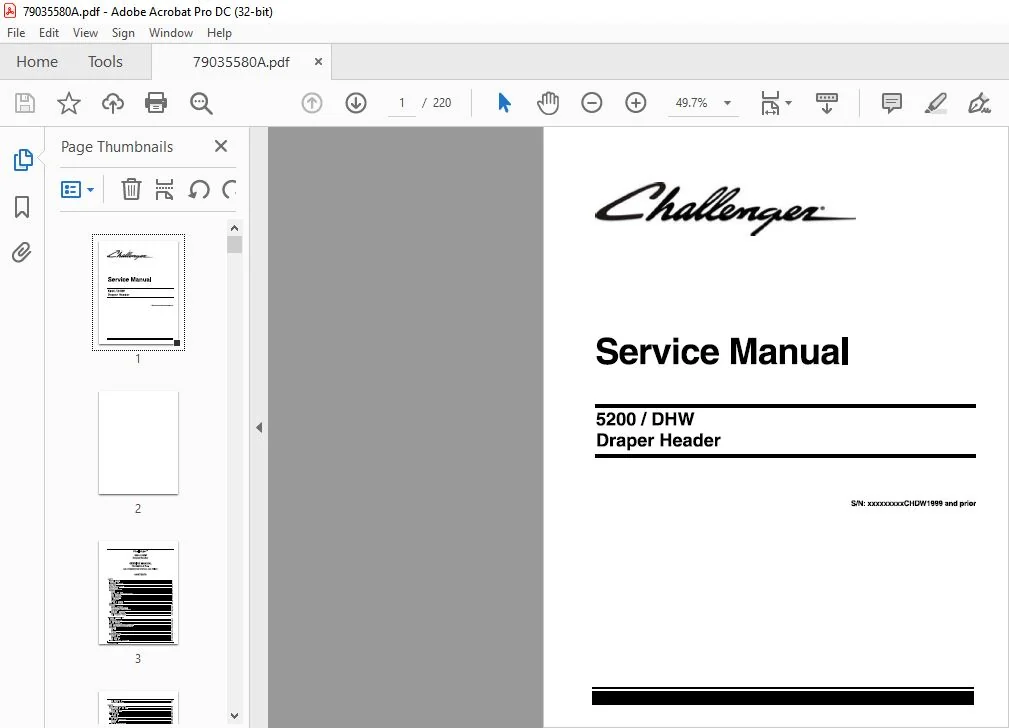 Challenger EU Harvesting 5200 DHW Draper Header Service Manual 79035580A - PDF DOWNLOAD - Image 2