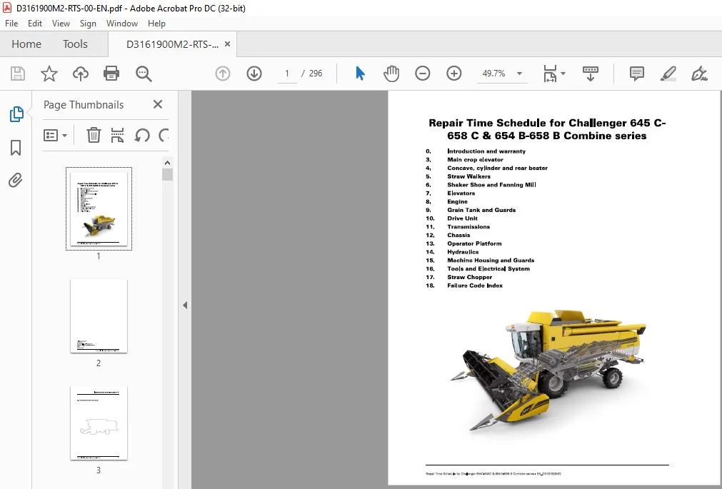 Challenger EU Harvesting 645 C-658 C & 654 B-658 B Combine Series Repair Time Schedule Manual - Image 2
