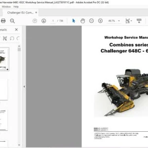 Challenger EU Harvesting 648C-652C Combine Series Workshop Service Manual LA327301011C