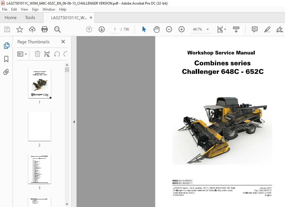 Challenger EU Harvesting 648C-652C Combines Series Workshop Service Manual - Image 3