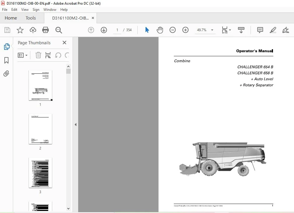 Challenger EU Harvesting 654B 658B + Auto Level + Rotary Separator Operator's Manual - PDF DOWNLOAD - Image 4