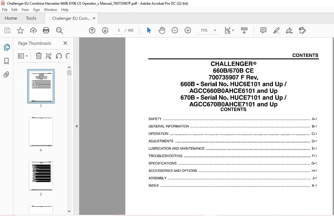 Challenger EU Harvesting 660B 670B CE Combine Operator Manual 700735907F - Image 2