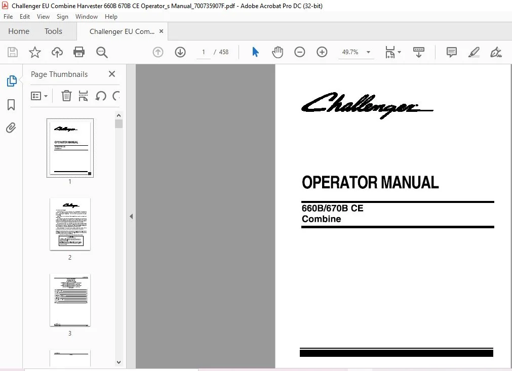 Challenger EU Harvesting 660B 670B CE Combine Operator Manual 700735907F - Image 4