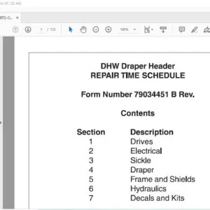 Challenger EU Harvesting DHW Draper Header Repair Time Schedule Manual 79034451B