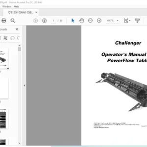 Challenger EU Harvesting PowerFlow Table Operator's Manual D3165100M6 - PDF DOWNLOAD
