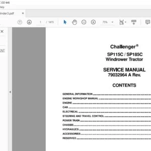 Challenger EU Harvesting SP115C SP185C Windrower Tractor Service Manual 79032964A