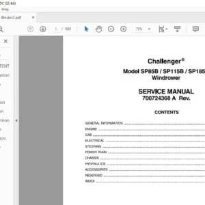 Challenger EU Harvesting SP85B SP115B SP185B Windrower Service Manual 700724368A