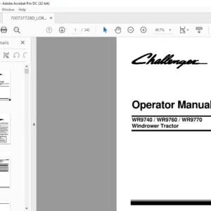 Challenger EU Harvesting WR9740 WR9760 WR9770 Windrower Tractor Operator Manual 700737728D