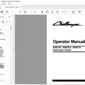 Challenger EU Harvesting WR9740 WR9760 WR9770 Windrower Tractor Operator Manual 700738554D