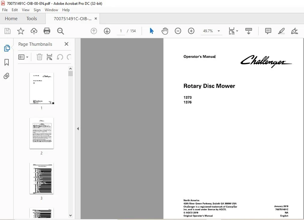 Challenger EU Hay Equipment 1373 1376 Rotary Disc Mower Operator's Manual - Image 2