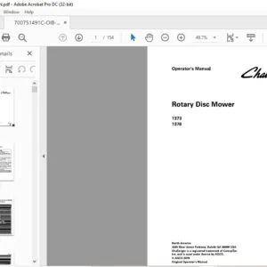 Challenger EU Hay Equipment 1373 1376 Rotary Disc Mower Operator's Manual