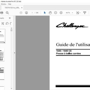 Challenger EU Hay Equipment 1840 1840 CE Presse a balles carrees Guide de l'utilisateur 700741551A