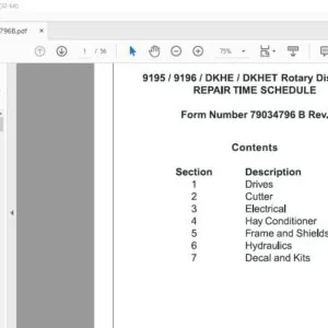 Challenger EU Hay Equipment 9195 9196 DKHE DKHET Rotary Disc Header Repair Time Schedule Manual 79034796B