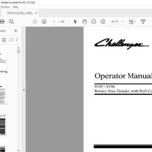 Challenger EU Hay Equipment 9195 9196 Rotary Disc Header with Roll Conditioner Operator Manual 700741022B