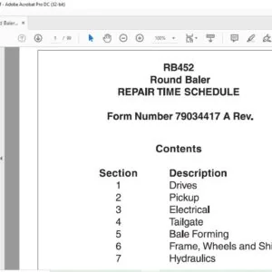Challenger EU Hay Equipment RB452 Round Baler Repair Time Schedule Manual 79034417A