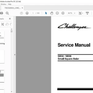 Challenger EU Hay Equipment SB34 SB36 Small Square Baler Service Manual 79035890A